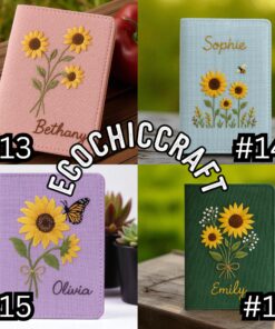 Embroidered Sunflower Linen Passport Cover: Personalized Travel Wallet - Image 7