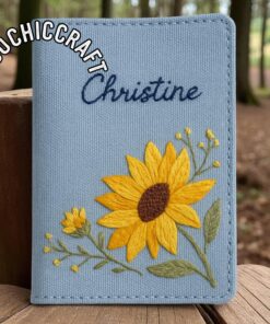 Embroidered Sunflower Linen Passport Cover: Personalized Travel Wallet