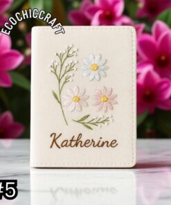 Hand-Embroidered Linen Passport Cover: Floral Travel Wallet - Image 6