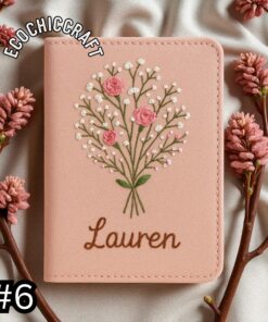 Hand-Embroidered Linen Passport Cover: Floral Travel Wallet - Image 7