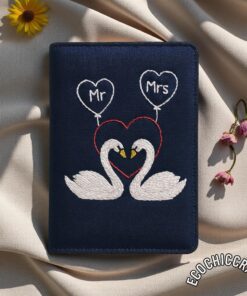 Hand-Embroidered Honeymoon Passport Cover, Personalized Travel Wallet Set for Married Engaged Couples, Newlyweds Wedding Gift for Men Women