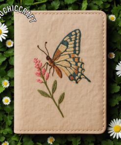 Alternative view of Hand Embroidered Passport Cover, Insect Design Travel Wallet, Butterfly Bee Ladybug Snail Dragonfly Embroidery, Handmade Travel Gift