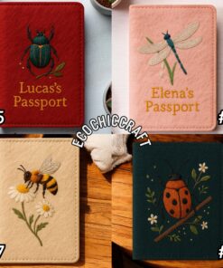 Hand Embroidered Passport Cover, Insect Design Travel Wallet, Butterfly Bee Ladybug Snail Dragonfly Embroidery, Handmade Travel Gift - Image 5