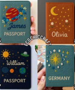 Planets & Stars Hand Embroidered Passport Cover, Celestial Galaxy Passport Holder, Handmade Space Travel Wallet Gift, Astronomy Nerd Present - Image 5