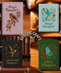 Hand Embroidered Passport Cover, Hummingbird Swallow Peacock Owl Seagull Sparrow Design, Bird Embroidery Travel Gift - Image 4