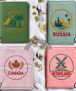 Vintage Travel Stamp Design Paris Tokyo New York, Hand Embroidered Passport Cover, Unique World Travel Wallet Gift for Culture Lovers - Image 5