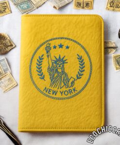 Vintage Travel Stamp Design Paris Tokyo New York, Hand Embroidered Passport Cover, Unique World Travel Wallet Gift for Culture Lovers