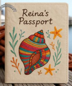 Alternative view of Hand Embroidered Passport Cover, Ocean Theme Travel Wallet, Sea Waves Starfish Seashell Turtle Coral Passport Holder, Unique Traveler Gift