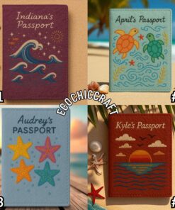 Hand Embroidered Passport Cover, Ocean Theme Travel Wallet, Sea Waves Starfish Seashell Turtle Coral Passport Holder, Unique Traveler Gift - Image 4
