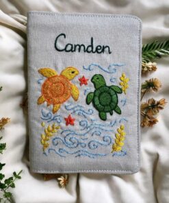 Hand Embroidered Passport Cover, Ocean Theme Travel Wallet, Sea Waves Starfish Seashell Turtle Coral Passport Holder, Unique Traveler Gift - Image 6