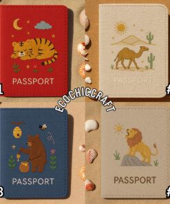 Wild Animal Passport Holder, Tiger Lion Bear Deer Elephant Camel Zebra Travel Gift for Nature Lovers, Hand Embroidered Passport Cover - Image 4