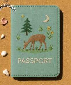 Wild Animal Passport Holder, Tiger Lion Bear Deer Elephant Camel Zebra Travel Gift for Nature Lovers, Hand Embroidered Passport Cover