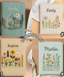 Hand Embroidered Passport Cover with Flower Garden Embroidery, Vintage Floral Travel Wallet, Handmade Passport Holder, Valentine's Day Gift - Image 4
