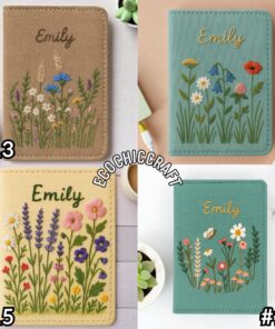 Hand Embroidered Passport Cover with Flower Garden Embroidery, Vintage Floral Travel Wallet, Handmade Passport Holder, Valentine's Day Gift - Image 5