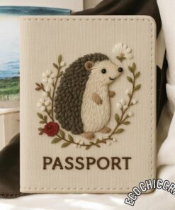 Hand Embroidered Cute Animal Passport Cover, Whimsical Animal Passport Holder, Handmade Travel Wallet, Adorable Sheep Squirrel Hedgehog Gift - Image 3