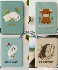 Hand Embroidered Cute Animal Passport Cover, Whimsical Animal Passport Holder, Handmade Travel Wallet, Adorable Sheep Squirrel Hedgehog Gift - Image 5