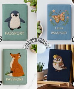 Hand Embroidered Cute Animal Passport Cover, Whimsical Animal Passport Holder, Handmade Travel Wallet, Adorable Sheep Squirrel Hedgehog Gift - Image 6