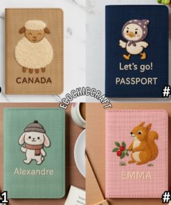 Hand Embroidered Cute Animal Passport Cover, Whimsical Animal Passport Holder, Handmade Travel Wallet, Adorable Sheep Squirrel Hedgehog Gift - Image 7
