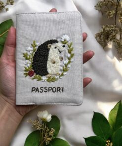 Hand Embroidered Cute Animal Passport Cover, Whimsical Animal Passport Holder, Handmade Travel Wallet, Adorable Sheep Squirrel Hedgehog Gift - Image 8
