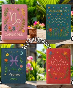 Zodiac Sign Passport Cover - Hand Embroidered Astrology Travel Wallet, Custom Horoscope Birthday Gift, Constellation Holder for Her - Image 5