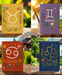 Zodiac Sign Passport Cover - Hand Embroidered Astrology Travel Wallet, Custom Horoscope Birthday Gift, Constellation Holder for Her - Image 6