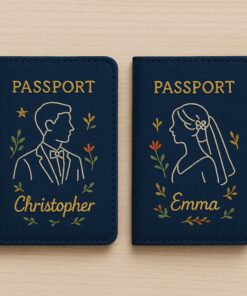 Alternative view of Hand Embroidered Couple Passport Covers, Personalized Honeymoon Passport Holders, Wedding Travel Gift for Newlyweds, Gift for Women