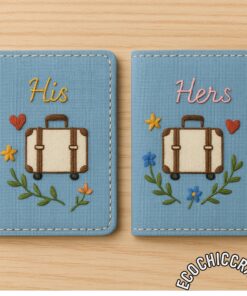 Hand Embroidered Couple Passport Covers, Personalized Honeymoon Passport Holders, Wedding Travel Gift for Newlyweds, Gift for Women