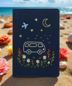 Travel Embroidered Passport Cover - Handmade Adventure Passport Holder with Plane, Train, Mountain, Camping | Personalized Travel Cute Gift - Image 3