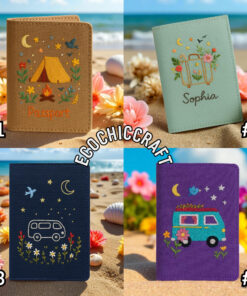 Travel Embroidered Passport Cover - Handmade Adventure Passport Holder with Plane, Train, Mountain, Camping | Personalized Travel Cute Gift - Image 4