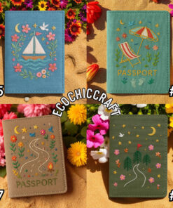 Travel Embroidered Passport Cover - Handmade Adventure Passport Holder with Plane, Train, Mountain, Camping | Personalized Travel Cute Gift - Image 5