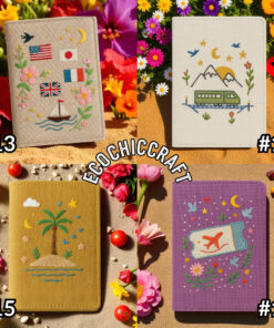 Travel Embroidered Passport Cover - Handmade Adventure Passport Holder with Plane, Train, Mountain, Camping | Personalized Travel Cute Gift - Image 7