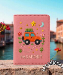 Transportation Embroidered Passport Cover - Handmade Travel Wallet with Plane, Train, Bike, Bus | Gift for Travelers, Kids & Adventurers