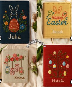 Easter Embroidered Passport Cover, Handmade Easter Egg Bunny Passport Card Holder, Spring Travel Gift, Floral Travel Wallet - Image 5