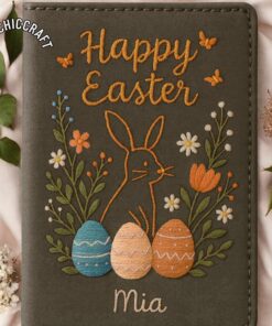 Easter Embroidered Passport Cover, Handmade Easter Egg Bunny Passport Card Holder, Spring Travel Gift, Floral Travel Wallet