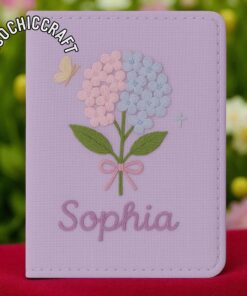 Alternative view of Embroidered Hydrangea Passport Cover, Floral Passport Holder, Personalized Embroidery Travel Wallet, Cottagecore Flower Passport Case Gift