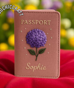 Embroidered Hydrangea Passport Cover, Floral Passport Holder, Personalized Embroidery Travel Wallet, Cottagecore Flower Passport Case Gift