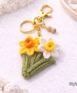 Alternative view of Crochet Narcissus Flower Keychain - Handmade Daffodil Keychain, Amigurumi Floral Bag Charm, Spring Gift, Cute Marine Life Gift