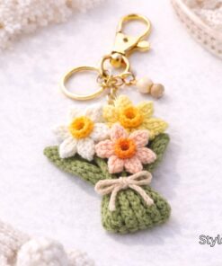Crochet Narcissus Flower Keychain - Handmade Daffodil Keychain, Amigurumi Floral Bag Charm, Spring Gift, Cute Marine Life Gift - Image 3