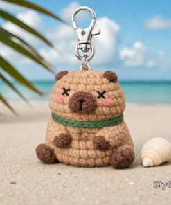 Alternative view of Crochet Cute Capybara Keychain- Handmade Capybara Amigurumi, Animal Keyring, Kawaii Bag Charm Gift, Handmade Gift, Crochet Animal