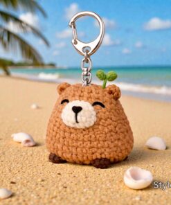 Crochet Cute Capybara Keychain- Handmade Capybara Amigurumi, Animal Keyring, Kawaii Bag Charm Gift, Handmade Gift, Crochet Animal - Image 3