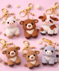 Crochet Cow Keychain - Handmade Cow Keychain, Holstein Jersey Brahman Amigurumi Farm Animal Bag Charm Gift, Handmade Gift, Crochet Animal