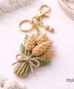 Crochet Wheat Keychain - Handmade Wheat Keychain, Amigurumi Grain Bag Charm, Rustic Cottagecore Gift, Cute Marine Life Gift - Image 3