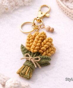 Crochet Wheat Keychain - Handmade Wheat Keychain, Amigurumi Grain Bag Charm, Rustic Cottagecore Gift, Cute Marine Life Gift - Image 4