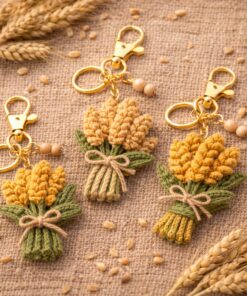 Crochet Wheat Keychain - Handmade Wheat Keychain, Amigurumi Grain Bag Charm, Rustic Cottagecore Gift, Cute Marine Life Gift