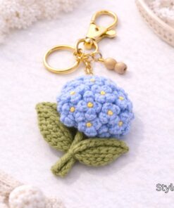 Alternative view of Crochet Hydrangea Flower Keychain - Handmade Hydrangea Keychain, Amigurumi Floral Bag Charm, Cottagecore Gift, Cute Marine Life Gift