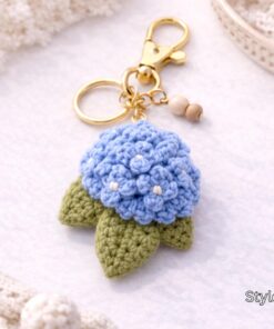 Crochet Hydrangea Flower Keychain - Handmade Hydrangea Keychain, Amigurumi Floral Bag Charm, Cottagecore Gift, Cute Marine Life Gift - Image 4