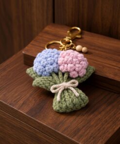 Crochet Hydrangea Flower Keychain - Handmade Hydrangea Keychain, Amigurumi Floral Bag Charm, Cottagecore Gift, Cute Marine Life Gift - Image 5