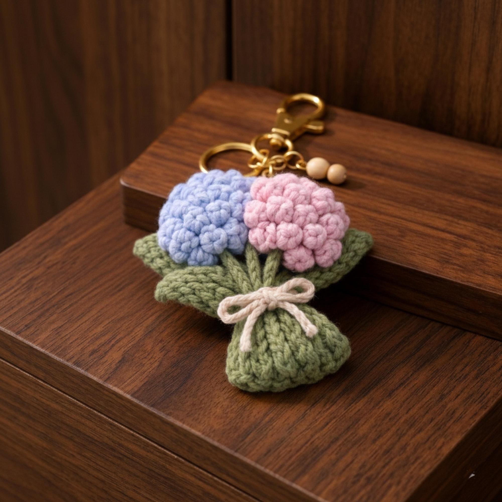 Crochet Hydrangea Flower Keychain - Handmade Hydrangea Keychain, Amigurumi Floral Bag Charm, Cottagecore Gift, Cute Marine Life Gift - Image 5