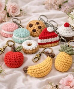 Crochet Fruit Keychain - Handmade Apple Grape Orange Pear Lemon Keychain, Cute Amigurumi Fruit Bag Charm Gift, Cute Marine Life Gift