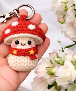 Alternative view of Crochet Mushroom Keychain - Handmade Amigurumi Mushroom Bag Charm, Cute Kawaii Key Holder Gift, Cute Marine Life Gift, Backpack Accessory